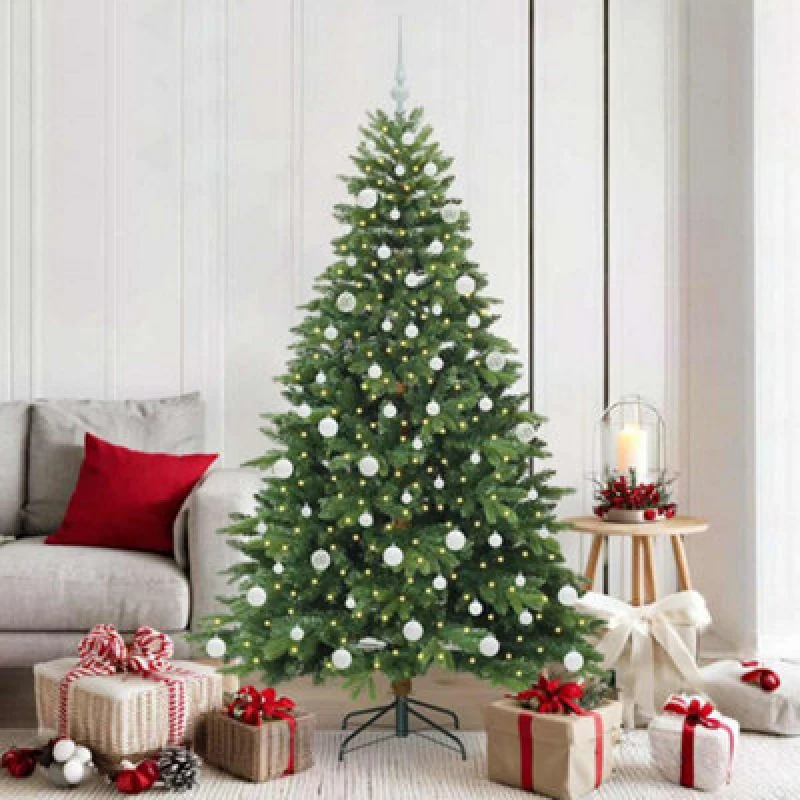 Image of vidaXL Artificial Christmas Tree with 300 LEDs, White Balls Green 180 x 117cm PE and PVC, Green 3397552
