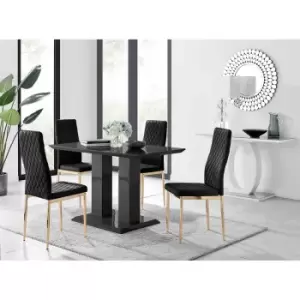Image of Furniture Box Imperia 4 Black Dining Table and 4 Black Velvet Milan Gold Leg Chairs