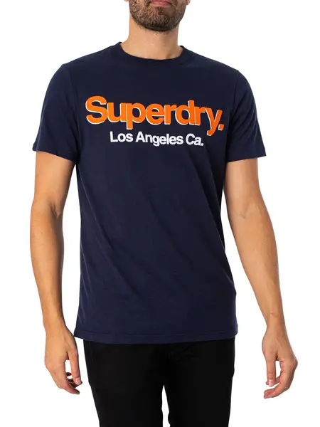 Image of Superdry Core Logo Classic Washed T-Shirt Navy Marl L