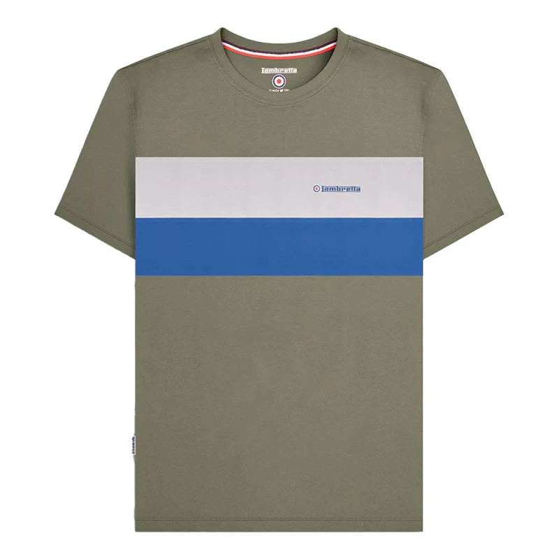 Image of Lambretta Lambretta Men Panelled Short-Sleeved T-Shirt in Green Size: Small Green S Male 5063703659383