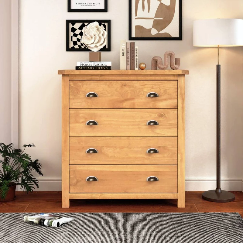 Image of Cabinet Bits Lugo 4 Drawer Chest of Drawers Brass Cup Handle in Light Brown Light Brown Unisex