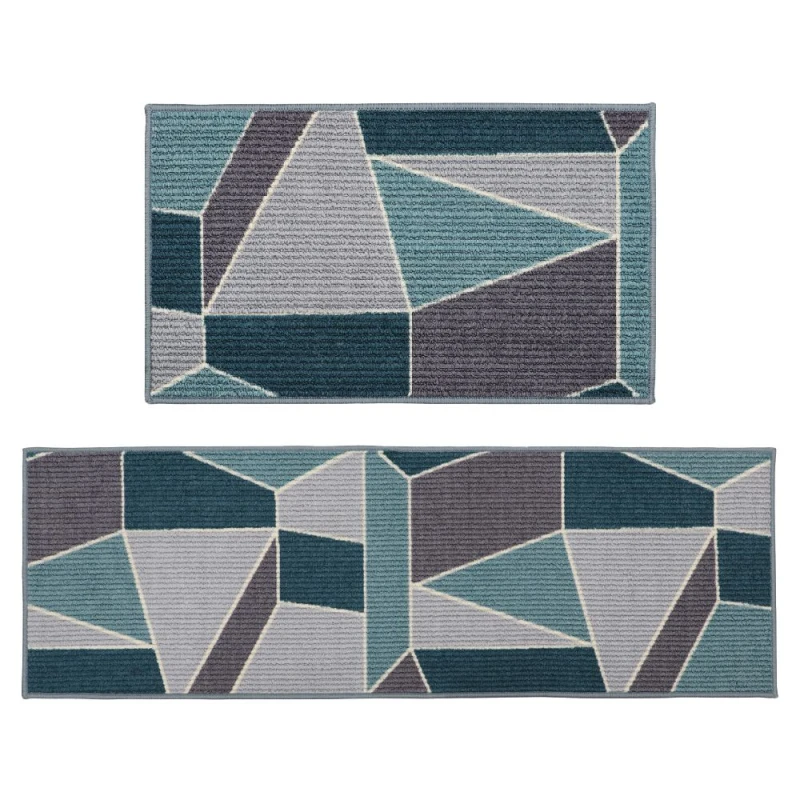 Image of JVL JVL Fiora Machine Washable Doormat and Runner, Duck Egg Duck Egg Blue