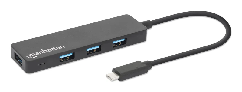 Image of Manhattan Manhattan 4-Port USB 3.0 Type-C Hub USB-C Male to Four USB-A Females 5 Gbps SuperSpeed USB (USB 3.2 Gen 1) Bus Powered Black 164924