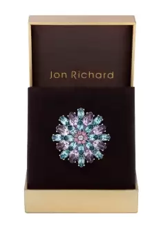 Image of Rhodium Plated Amethyst And Turquoise Flower Brooch - Gift Boxed