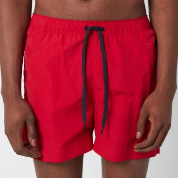 Image of Tommy Hilfiger Mens Small Flag Medium Length Drawstring Swimshorts - Primary Red - M