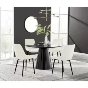 Image of Furniturebox Palma Black Semi Gloss 120cm Round Minimalist Dining Table & 4 Cream Pesaro Black Leg Chairs