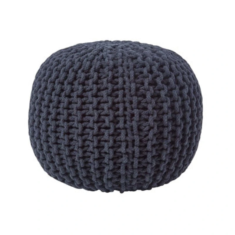 Image of Homescapes Black Round Cotton Knitted Pouffe Footstool