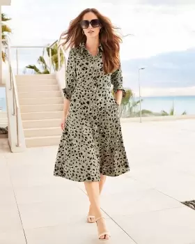 Image of Cotton Traders Womens Must-Have Print Midi Shirt Dress in Green
