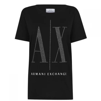 Image of Armani Exchange Embellished Logo T-Shirt Black Size M Women