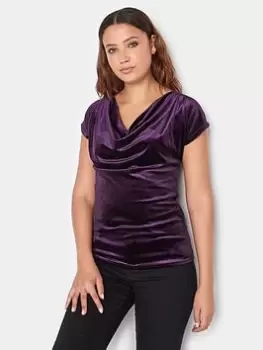 Image of Long Tall Sally Dark Purple Velour Cowl Neck Top, Purple, Size 14, Women