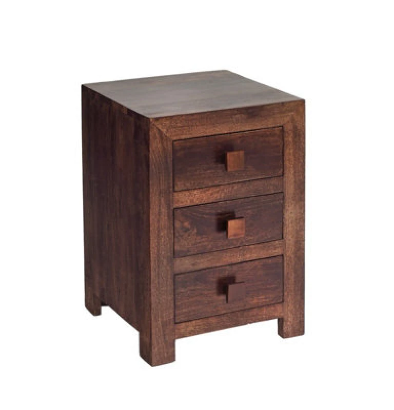 Image of Buttercup Farm Toko Dark Mango 3 Drawer Bedside - Solid Mango Wood - L40 X W42 X H62 Cm