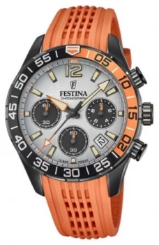 Image of Festina Chronograph Orange Silicone Strap Grey Mens Watch