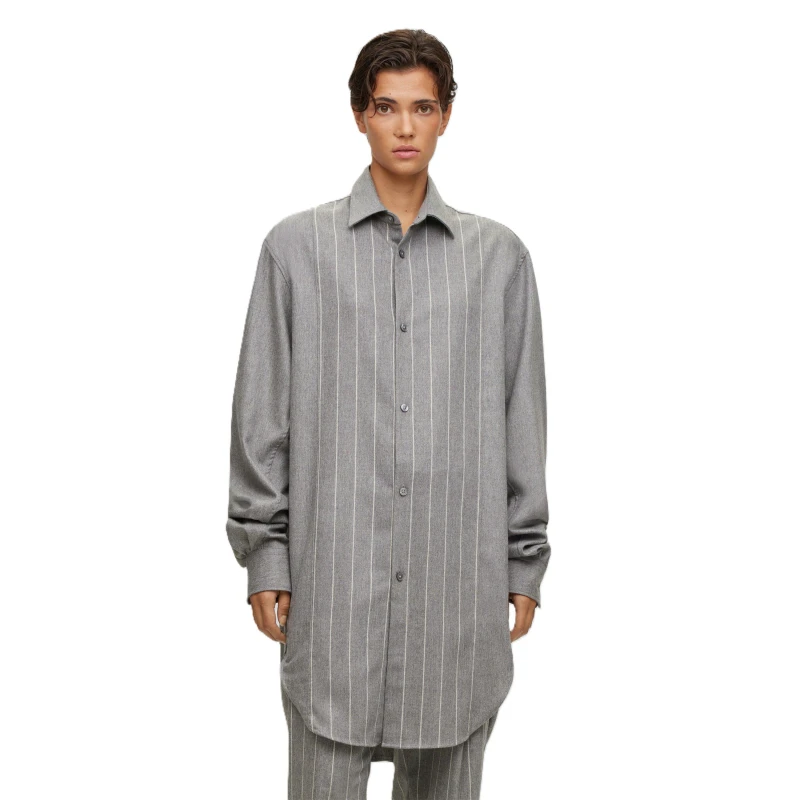 Image of Boss Mens Nereid Long-Sleeve Plain Shirt Grey male L