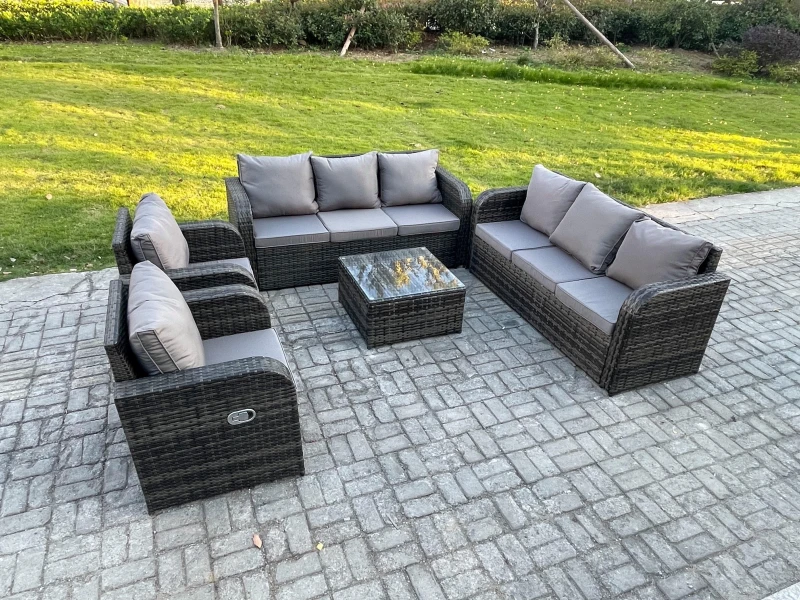 Image of Fimous High Back Rattan Garden Furniture Set with Square Coffee Table Indoor Outdoor Patio Lounge Sofa Set Dark Grey Mixed Dark Grey