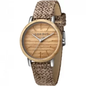 Image of Esprit Forest Womens Watch featuring a Brown Canvas Strap and Wood Dial