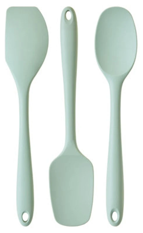 Image of Premier Housewares Interiors By Premier Sage Green 3Pc Silicone Kitchen Tool Set,spoon, Spatula & Turner With Hanging Loops,modern Kitchen Gadgets