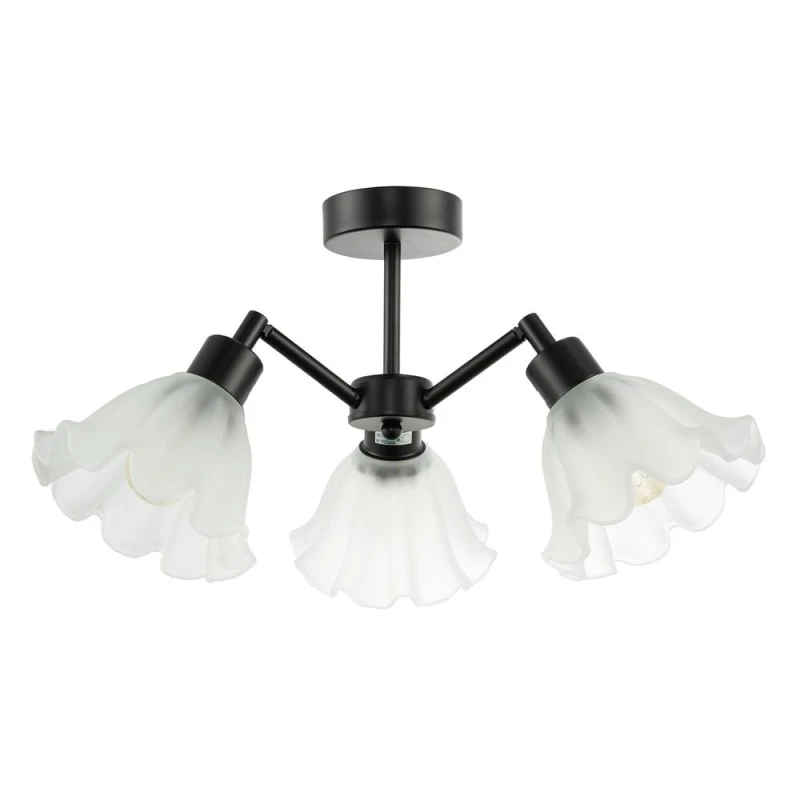 Image of Happy Homewares Traditional Ceiling Light Fitting with Frosted Scallop Glass Shades in Black Unisex