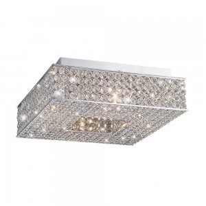 Image of Flush Ceiling Square 4 Light Polished Chrome, Crystal