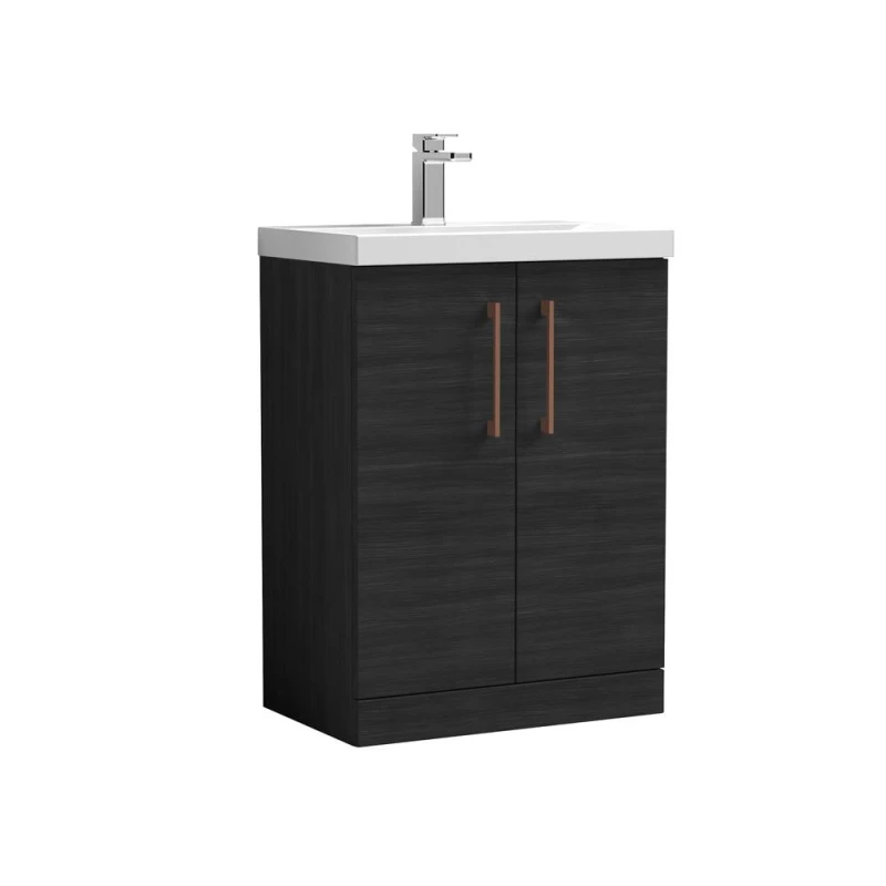 Image of Balterley Bathroom Floor Standing 2-Door Vanity Unit Basin, Black, 600mm in Black Unisex