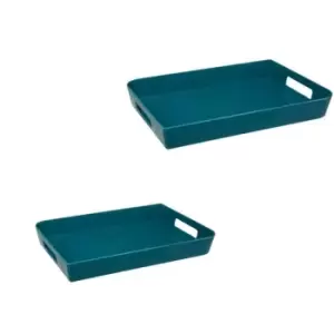 Image of 5Five Modern Melamine Tray Set Small And Large - Teal