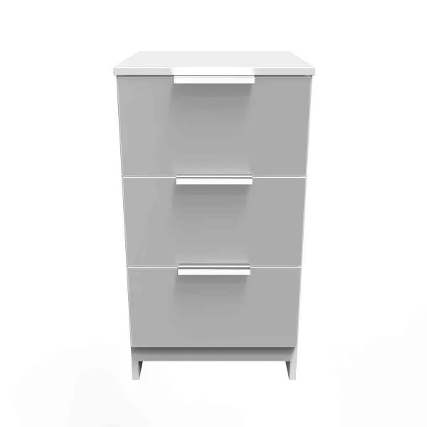 Image of Welcome Furniture Ready Assembled Plymouth 3 Drawer Bedside Cabinet In Uniform Grey Gloss & White