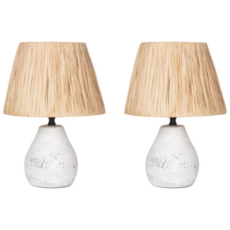 Image of Beliani Set Of 2 Table Lamps Arwadito Ceramic Off-White