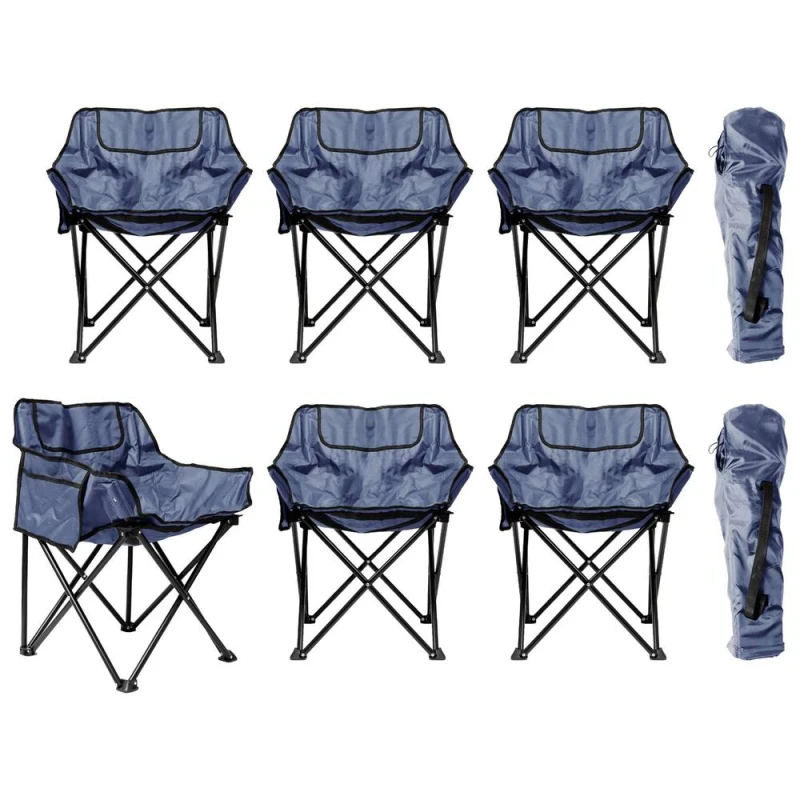 Image of Harbour Housewares 6x Premium Folding Camping Chairs with Pockets & Carry Bag in Navy Navy Unisex