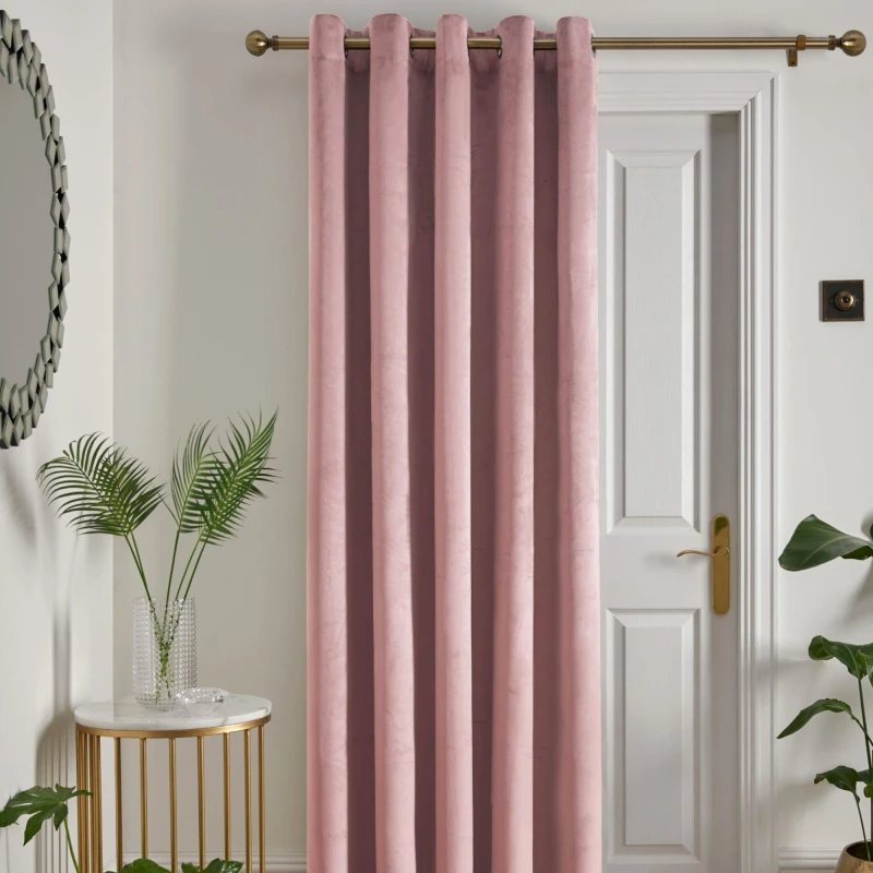 Image of Laurence Llewelyn-Bowen 'Montrose' Velvet Blackout Eyelet Single Panel Door Curtain Light Pink