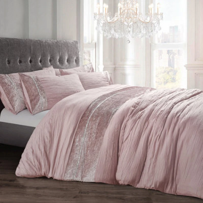 Image of Intimates Elegant Crushed Velvet Duvet Cover & Pillowcase Set, Durable, Machine-Washable, Wrinkle-Resistant - Blush