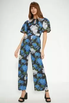 Image of Floral Printed Scuba Cut Out Jumpsuit