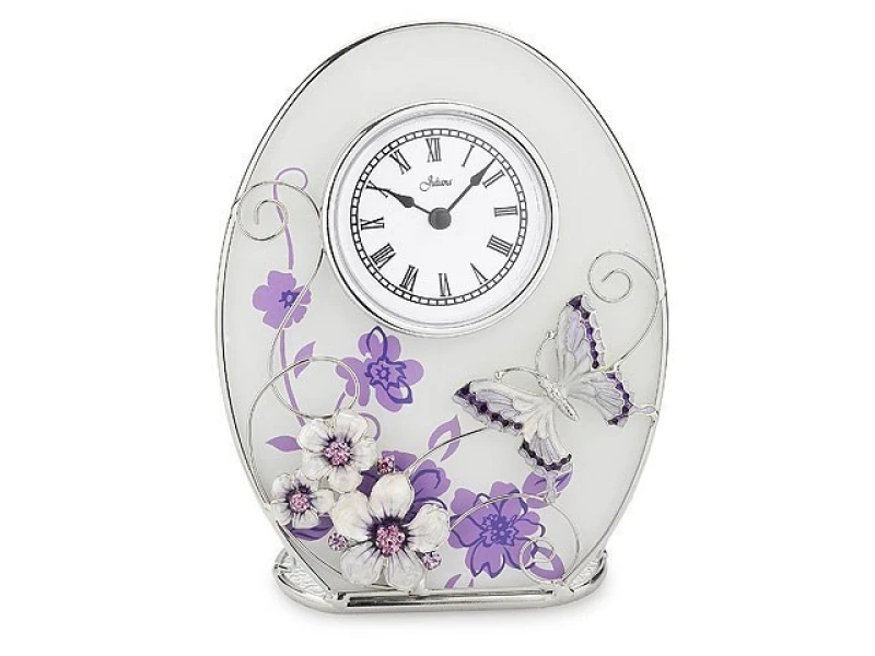 Image of Sophia Purple Butterfly Crystal Glass Clock - P6668