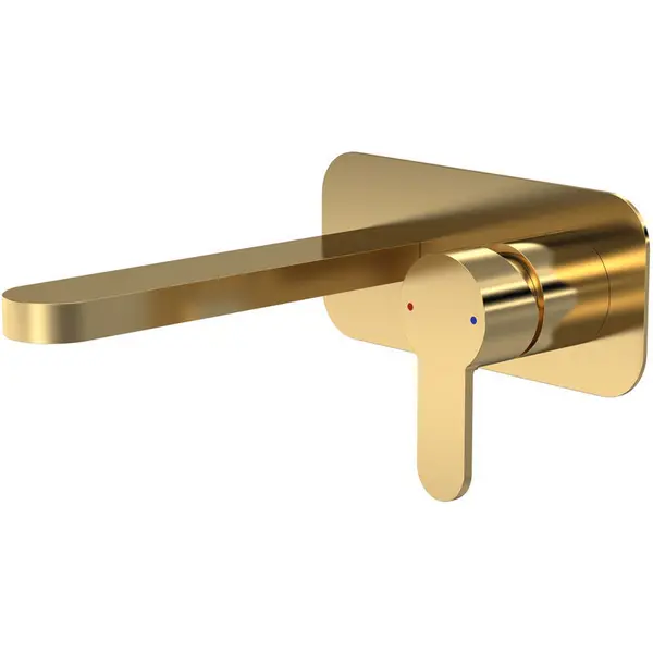 Image of Nuie Arvan Wall Mounted 2 Tap Hole Basin Mixer With Plate - Brushed Brass