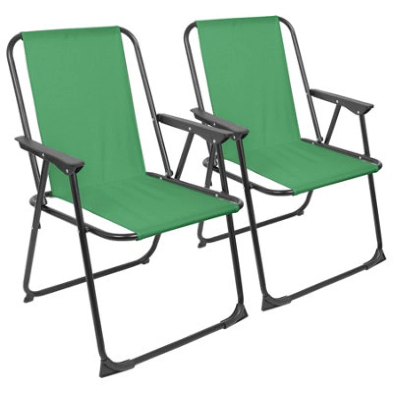 Image of Harbour Housewares Folding Metal Beach Chairs - Matt Black/green - Pack Of 2