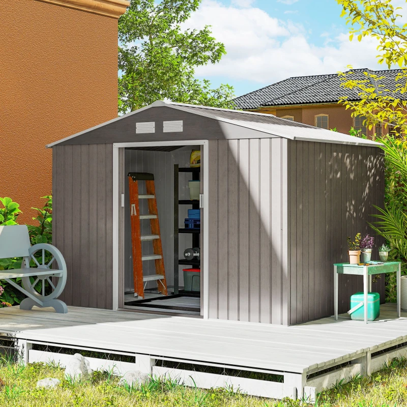 Image of Outsunny Shed Storage Unit w/ Floor Foundation - Light Brown, Brown 845-031V00LG