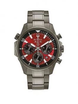 Image of Bulova Marine Star Grey Stainless Steel Bracelet Navy Dial Chronograph Mens Watch