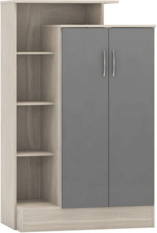 Image of Seconique Nevada Petite Open Shelf Wardrobe - Grey Gloss/Light Oak Effect Veneer, Grey 100-101-141