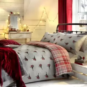 Image of Fusion Dreams and Drapes Robin Brushed Cotton Grey and Red Duvet Cover - Double, Tartan Check