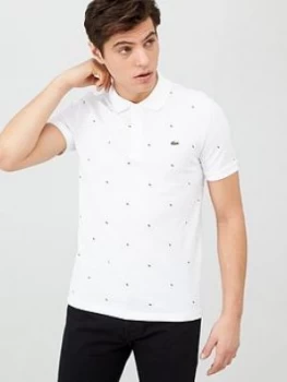Image of Lacoste Sportswear Lacoste Sportswear All Over Mini Print Polo Shirt, White, Size 4=M, Men