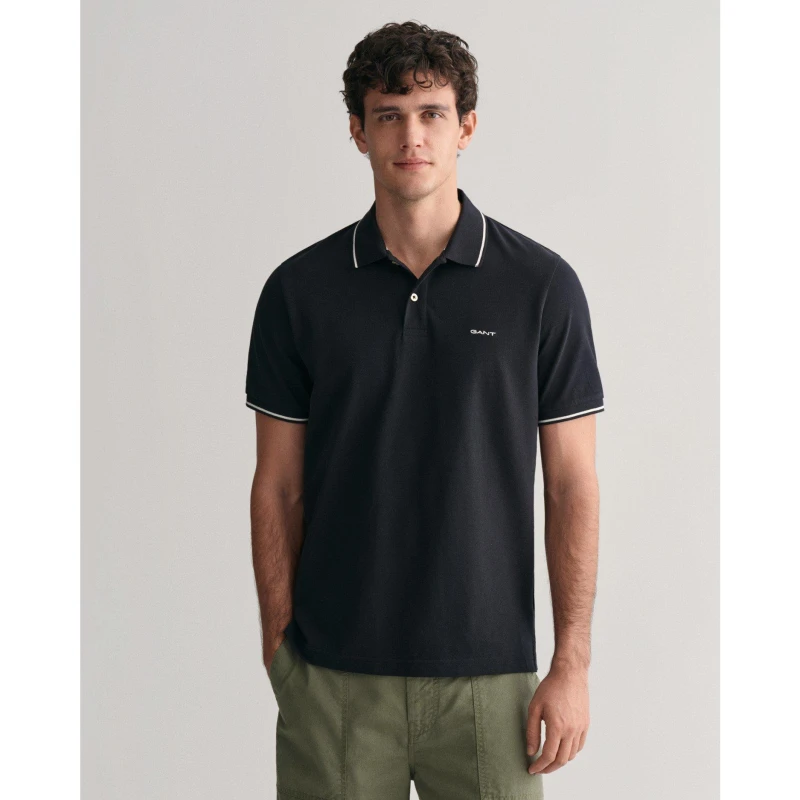 Image of Gant Tipped Pique Polo Shirt Black 005 male S
