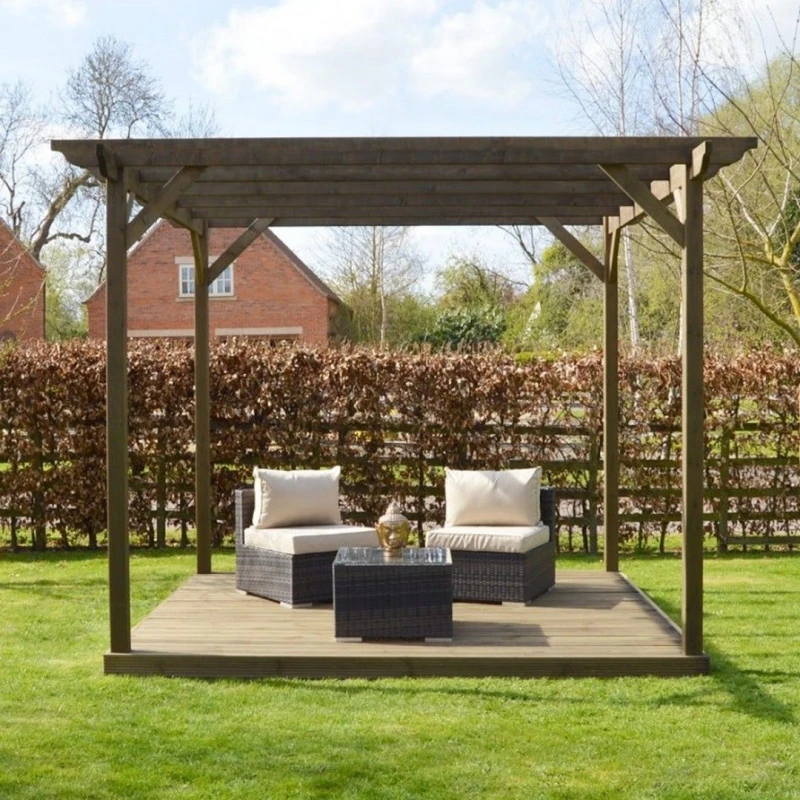 Image of Rutland County Garden Furniture Ltd Pergola & Decking Kit - L240 x W240 x H270cm - Rustic Brown Brown Unisex