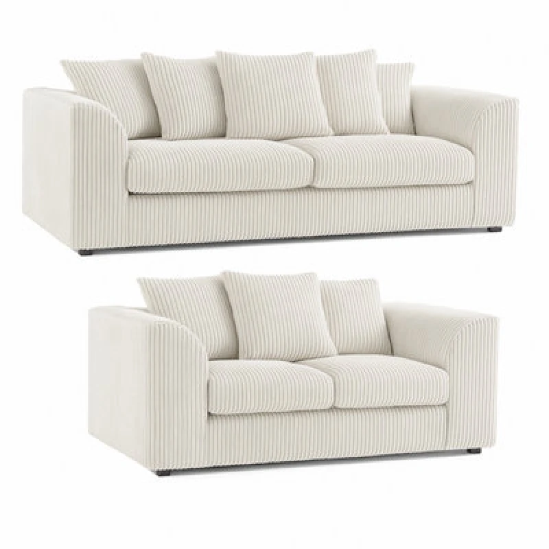 Image of Furnishings For Less UK Luxor Jumbo Cord Cream 3 + 2 Fabric Sofa Suite