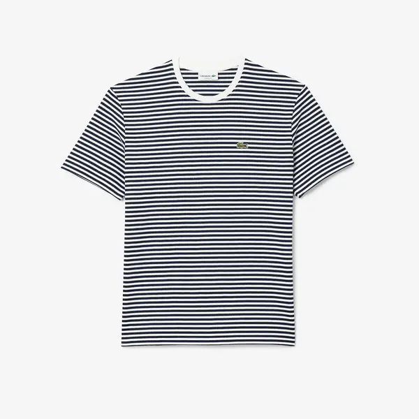Image of Striped Cotton Jersey T-Shirt with Crew Neck
