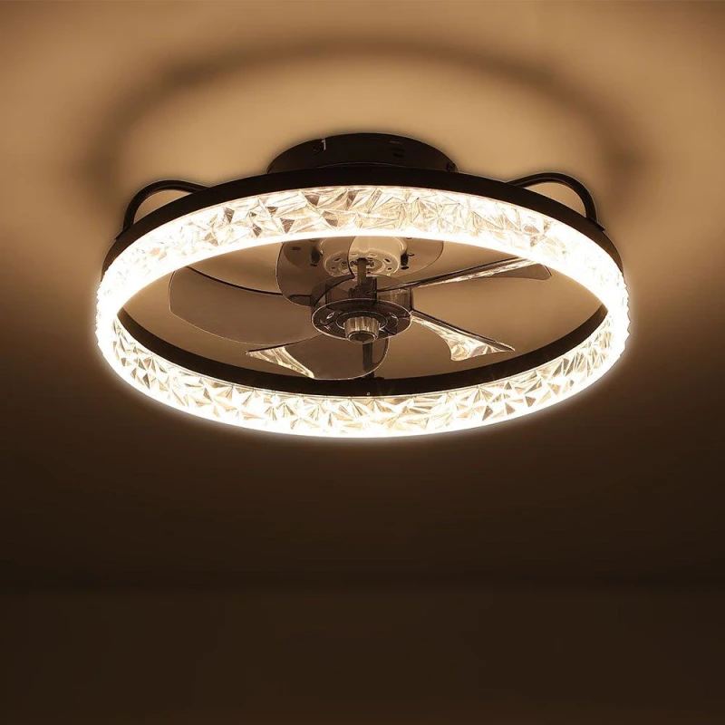 Image of Kabinet UK Modern Round Crystal Ceiling Fan with Light Black unisex One size