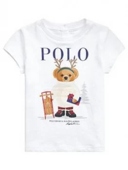 Image of Ralph Lauren Baby Girls Short Sleeve Christmas Bear T-Shirt - White