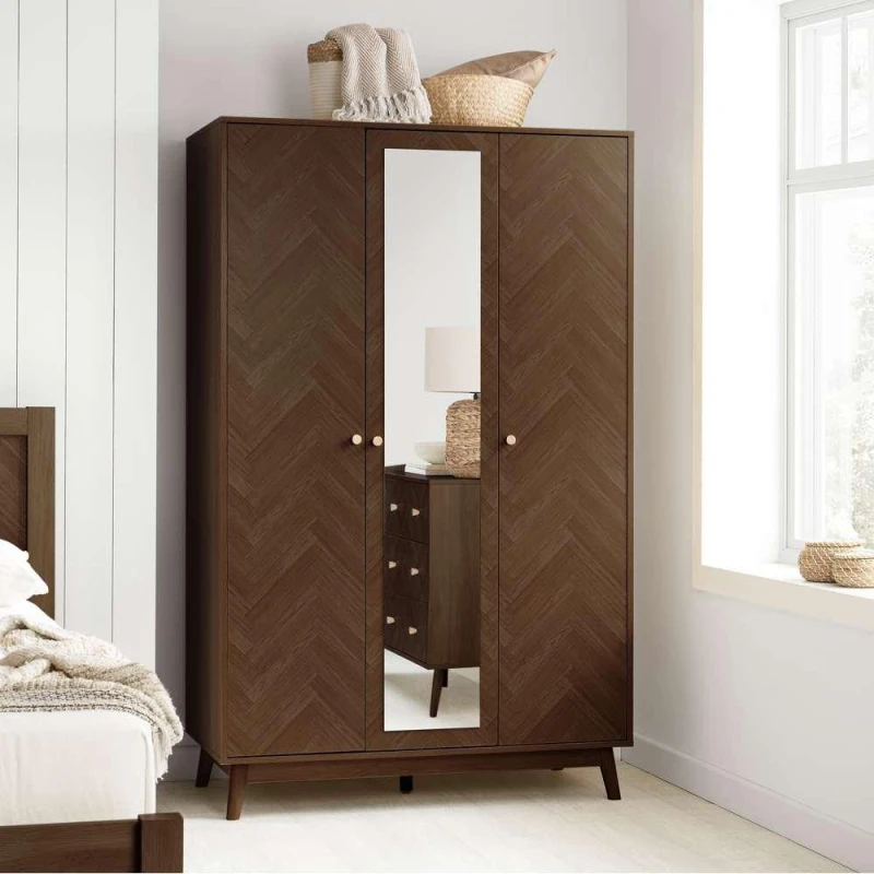 Image of Birlea Herringford Walnut 3 Door Mirrored Wardrobe