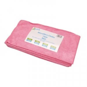 Image of 2Work Red 400x400mm Microfibre Cloth Pack of 10 101161RD