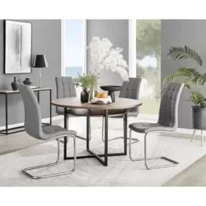 Image of Furniturebox Adley Brown Wood 120cm Storage Dining Table & 4 Grey Murano Silver Leg Faux Leather Chairs