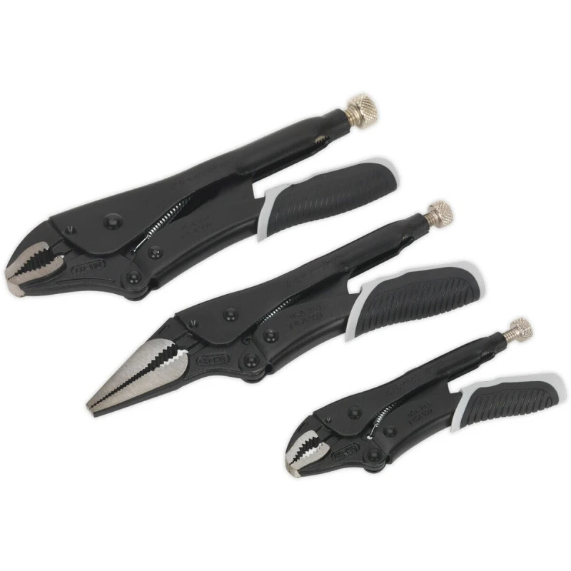 Image of Loops 3 Piece Quick Release Locking Pliers Set - Curved and Long Nose Pliers - Black Black