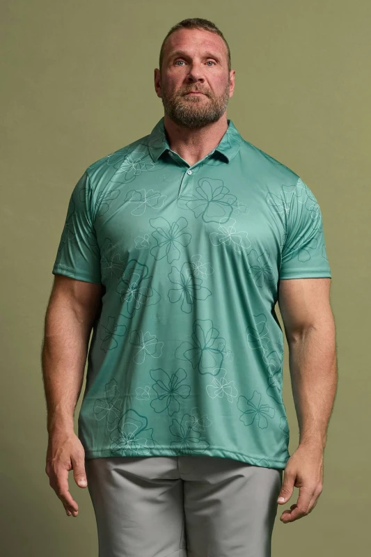 Image of BadRhino Mens Floral Print Polo Shirt in Green Size: Medium Green Male M