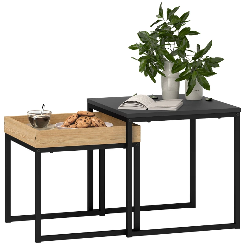 Image of HOMCOM Modern Coffee Table Set Square Nest of Tables for Small Space - Black TJ Hughes White 5063603191914